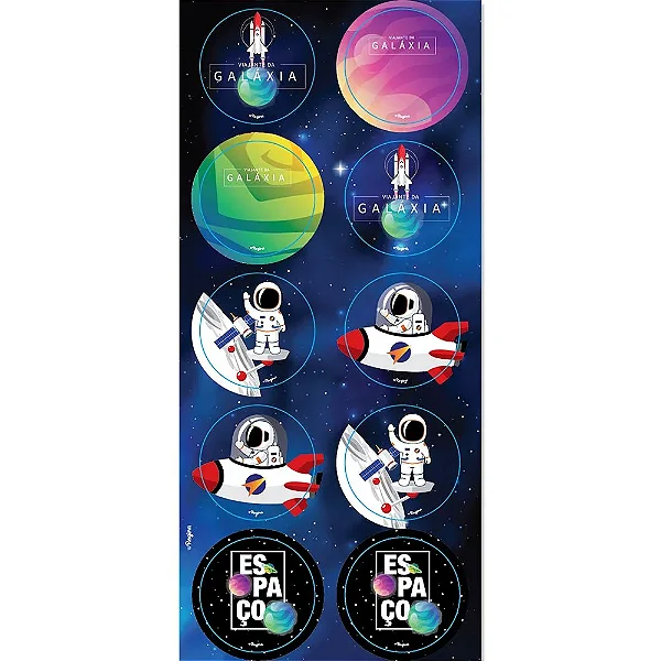 Adesivo Decorativo Redondo Astronauta - 3 Cartelas Com 10 Adesivos Cada (30 Unidades)