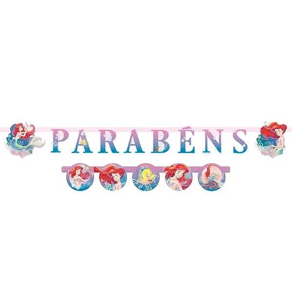 Faixa Parabéns Ariel Disney 138cm – Decoração Festa Princesa