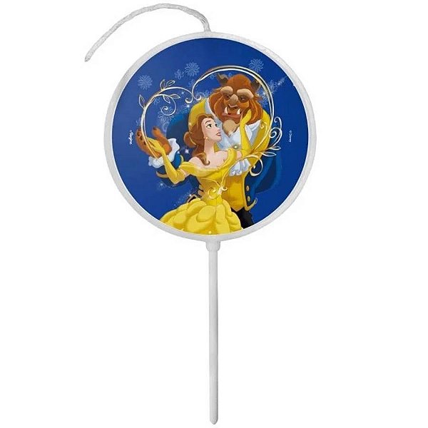 Vela Plana de Aniversário Festa A Bela e a Fera - Pavio Mágico