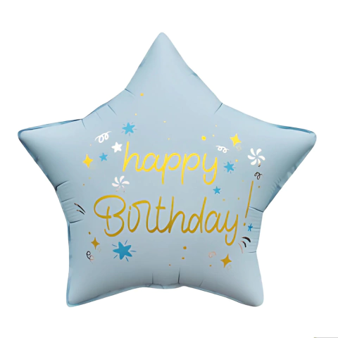 Balão Metalizado Azul Estrela Happy Birthday 18" – 1 Unidade