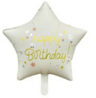 Balão Metalizado Branco Estrela Happy Birthday 18" – 1 Unidade