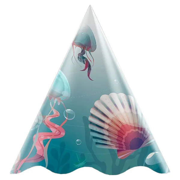 Chapéu de Aniversário Fundo do Mar - 8 Unidades