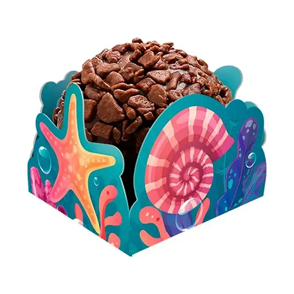 Porta Forminha Para Doces Festa Fundo do Mar 3,5x3,5cm - 50 Unidades