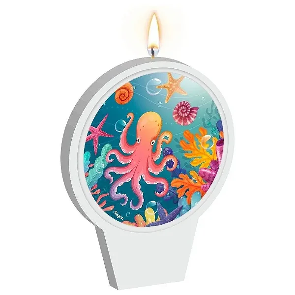 Vela Plana de Aniversário Festa Fundo do Mar - Pavio Mágico