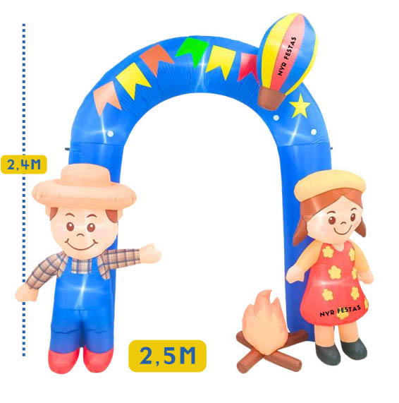 Portal Inflável Casal Junino 2,5m Bivolt com Bomba Automática – Arco Decorativo Festa Junina