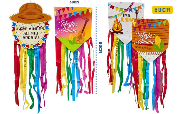 Enfeite Junino com Fitas Coloridas 80x30cm – Decoração Festa Junina Sortido - 1 Unidade