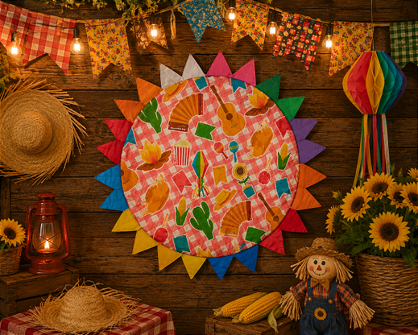 Guirlanda Junina Decorada 40cm em Tecido – Enfeite Festa Junina