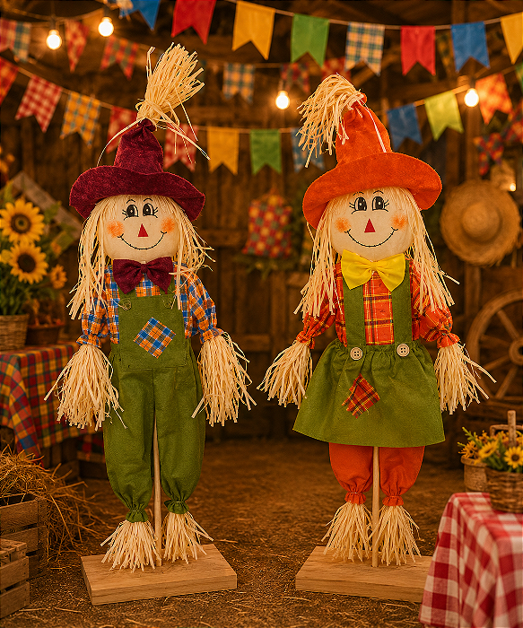 Espantalho Festa Junina 95cm com Base de Madeira – Modelos Sortidos - 1 Unidade