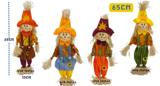 Espantalho Festa Junina 65cm com Base de Madeira – Modelos Sortidos - 1 Unidade