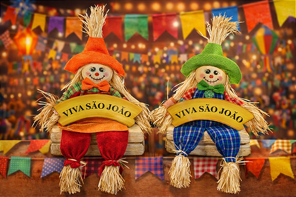 Decorativo Junino Espantalho 25cm em Palha e Poliéster Sortido - 1 Unidade