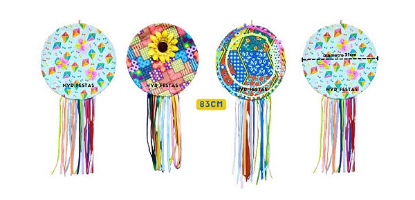 Guirlanda Junina Redonda 31cm em Tecido Sortida Decoração Festa Junina - 1 Unidade Sortida