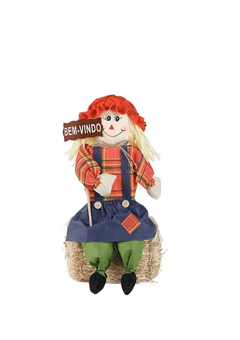 Enfeite Junino Boneco Sentado Bem-Vindo 50cm – Decoração Festa Junina