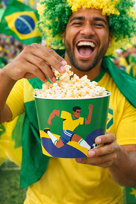Balde Pipoca Copa 3L “Vai Brasil” – Porta Pipoca Festa Futebol