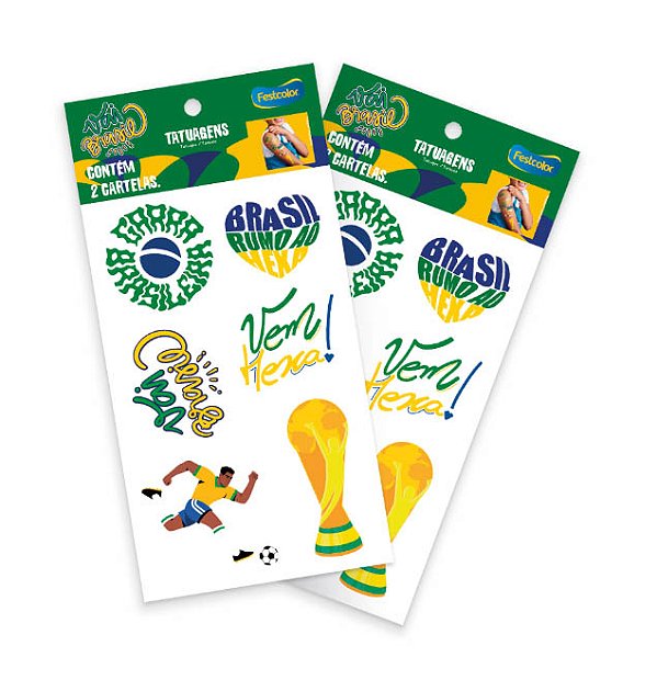 Tatuagem de Pele Copa – 2 Cartelas Temáticas Brasil