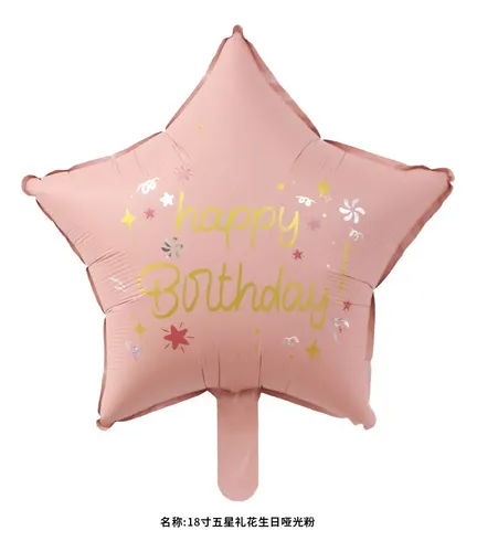 Balão Metalizado Estrela Happy Birthday 45cm Rosa – Decoração para Festa de Aniversário
