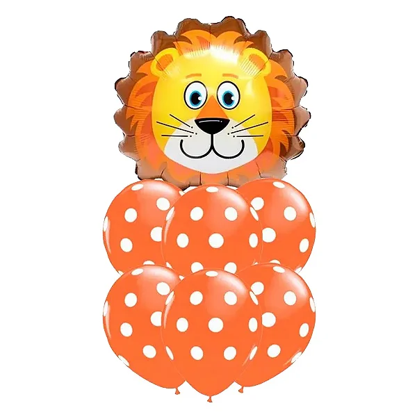 Kit Buquê de Balões Leão Safari – 7 Itens com Balão Metalizado e Látex