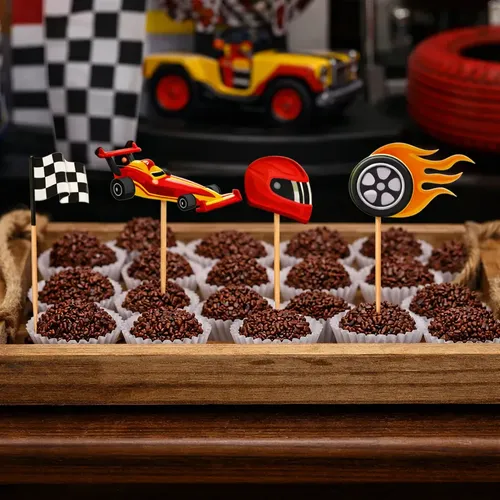 Topper para Docinhos Carros de Corrida – 12 Palitos Decorativos para Festa Infantil