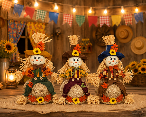 Enfeite Espantalho Junino com Chapéu 46cm – Decorativo Sortido para Festa Junina - 1 Unidade