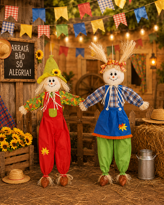 Enfeite Espantalho Junino 90cm – Decorativo Grande Sortido para Festa Junina - 1 Unidade