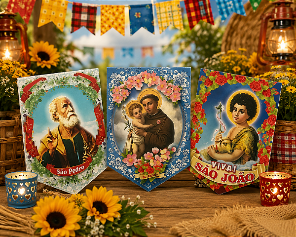 Kit Santo Festa Junina com 3 Plaquinhas 22x15,5cm – Decoração Junina
