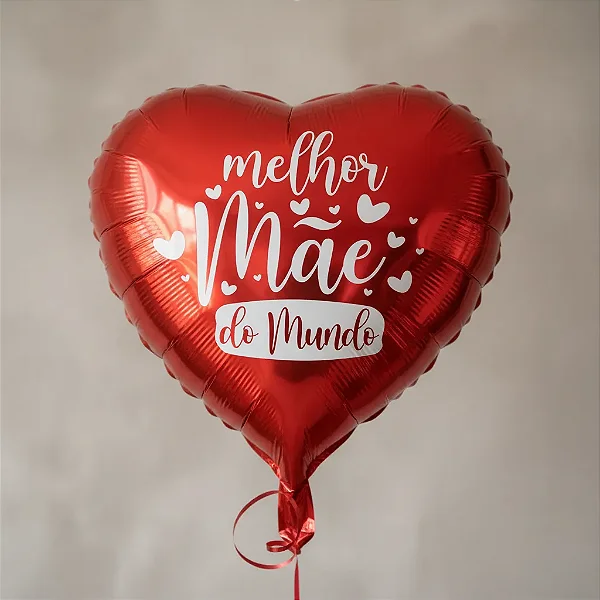 Balão Metalizado Coração Vermelho "Melhor Mãe Do Mundo" 45cm (18”) – Foil para Gás Hélio
