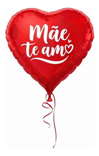 Balão Metalizado Coração Vermelho "Mãe Te Amo" 45cm (18”) – Foil para Gás Hélio