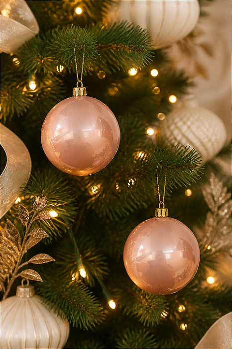 Bola de Natal Perolada Rose Gold 7cm – Kit com 2 Unidades