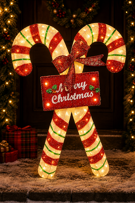 Bengala Iluminada 3D com 70 LEDs Branco Quente 100cm – Decoração de Natal