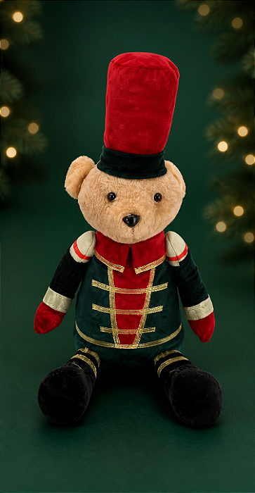 Urso Quebra-Nozes Sentado Xadrez 36cm – Decoração Natalina