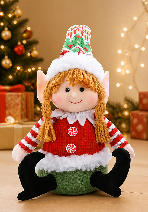 Elfo de Natal Sentado 30cm – Sortido 1 Unidade Decorativo