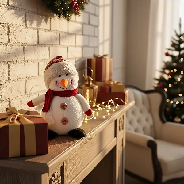 Boneco de Neve Decorativo com Gorro e Cachecol 22cm