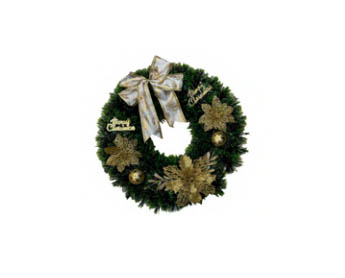 Guirlanda de Natal Decorada 38cm Porta Enfeite Natalino PVC com Laço e Flores