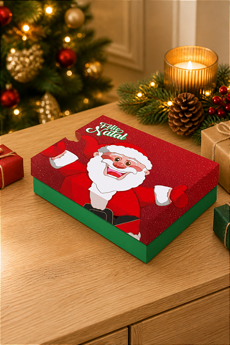 Caixa Presente Retangular Feliz Natal 20x15x9cm Embalagem Decorativa