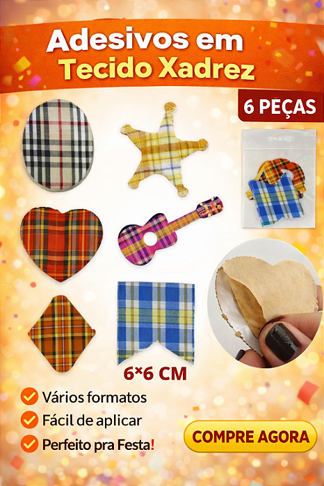 Remendinho Auto Adesivo em Tecido Xadrez 6 Peças