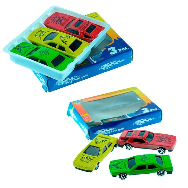 Kit com 3 Carrinhos Coloridos – Diversão em Alta Velocidade