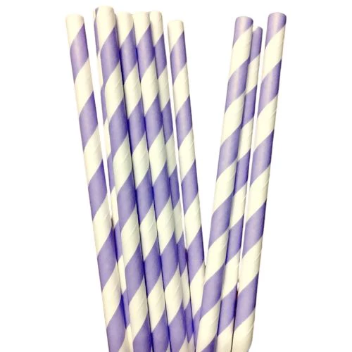 Canudo De Papel Biodegradável Lilás Listrado - 6x200 mm - 12 Unidades