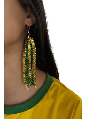 Brinco Torcedora Brasil com Lantejoula – Verde, Amarelo e Azul