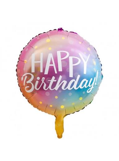 Balão Metalizado Redondo Happy Birthday - 45cm - Flutua Com Gás Hélio