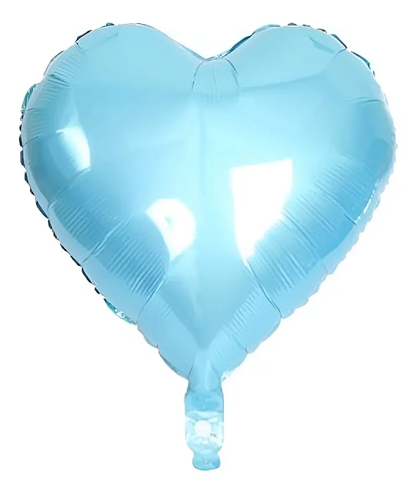 Balão Metalizado Coração Azul Claro - 18 Polegadas (45cm) - Flutua Gás Hélio