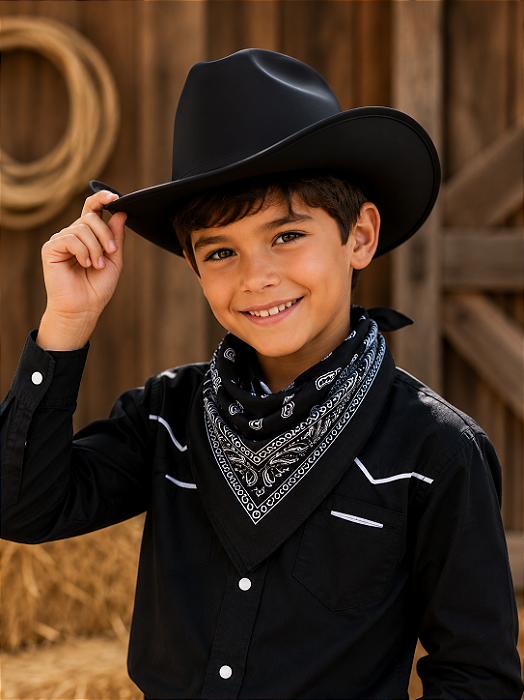 Chapéu Cowboy Infantil Preto Liso