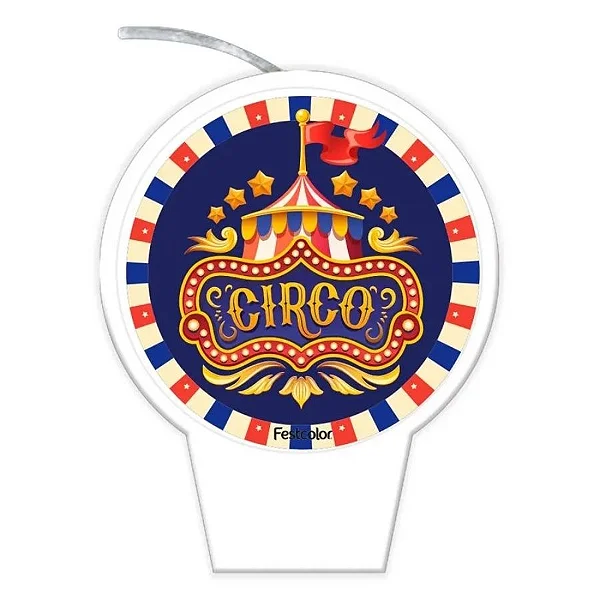 Vela Plana de Aniversário Festa Circo - Pavio Mágico