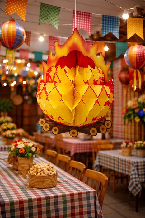 Enfeite Fogueira 3D em Papel para Pendurar 30cm – Decoração Festa Junina