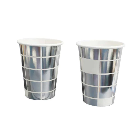 Copo de Papel Disco Globo Prata 250ml c/8 un – Brilho e Estilo na Festa