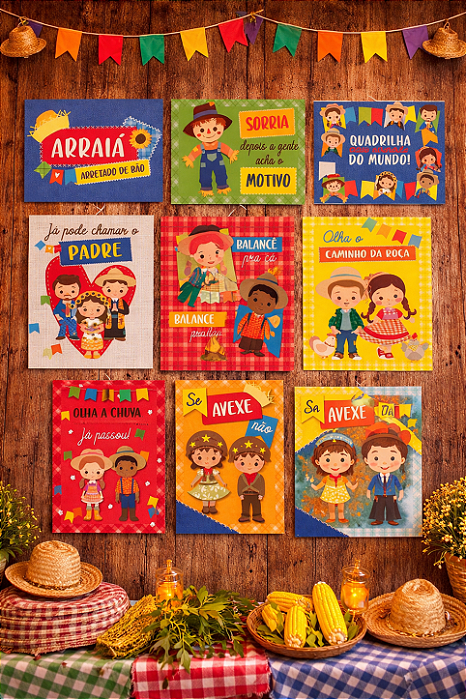 Cartaz Decorativo Festa Junina Quadrilha 25x35cm – Kit com 8 Unidades