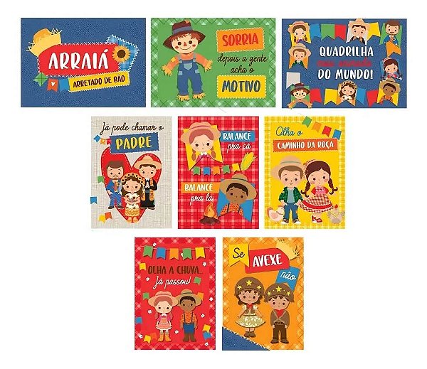 Cartaz Decorativo Festa Junina Quadrilha 25x35cm – Kit com 8 Unidades
