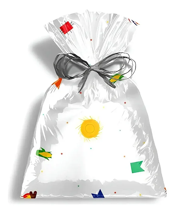 Saco Transparente Decorado Festa Junina Arraiá 15x22cm – 50 Unidades
