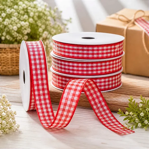 Fita Xadrez Vermelho 15mm – Rolo com 10 Metros