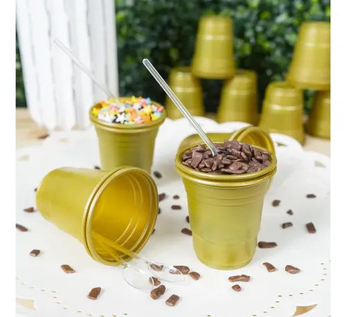 Copo para Docinho PS 60ml Dourado – Copinho Descartável para Doces e Doses 20 Unidades