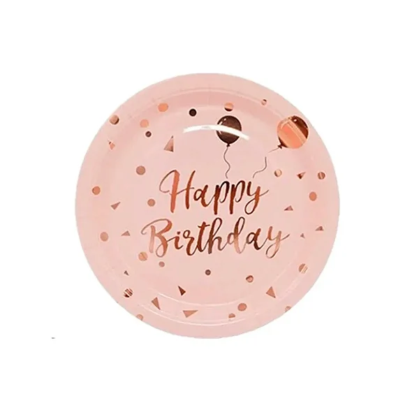 Prato de Papel Happy Birthday Rose 18” – 10 Unidades
