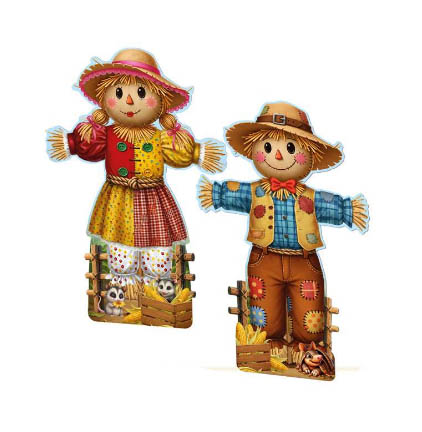 Totem de Mesa Casal Espantalhos 21cm – 6 Peças (3 Espantalhos e 3 Espantalhas)